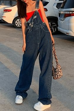 Vintage Washed Boyfriend Denim Overall - Y2K Fashion Staple for Women's Coquette Aesthetic
