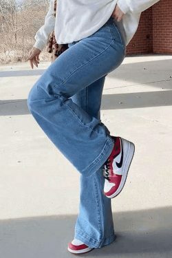 Vintage Washed Boyfriend Jeans: Y2K Aesthetic Mid-Waist Denim for Women's Fashion