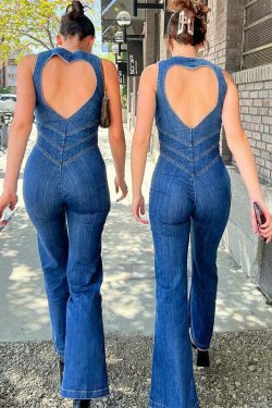 Vintage Washed Denim Jumpsuit: Y2K Fashion Statement with Retro High Waist Style