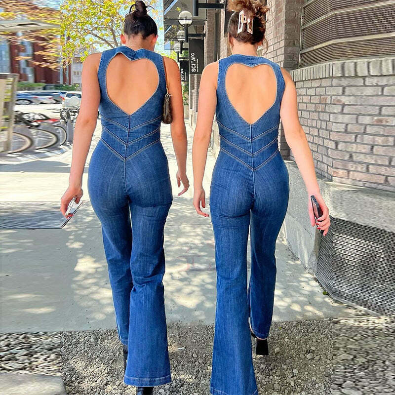 Vintage Washed Denim Jumpsuit: Y2K Fashion Statement with Retro High Waist Style Vintage Washed Denim Jumpsuit: Y2K Fashion Statement with Retro High Waist Style