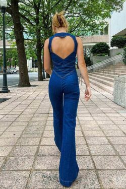 Vintage Washed Denim Jumpsuit: Y2K Fashion Statement with Retro High Waist Style