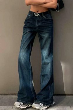 Vintage Washed Distressed Flare Jeans for Y2K Fashion Enthusiasts