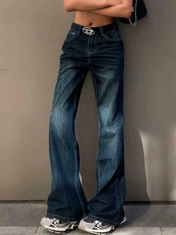 Vintage Washed Distressed Flare Jeans for Y2K Fashion Enthusiasts Vintage Washed Distressed Flare Jeans for Y2K Fashion Enthusiasts