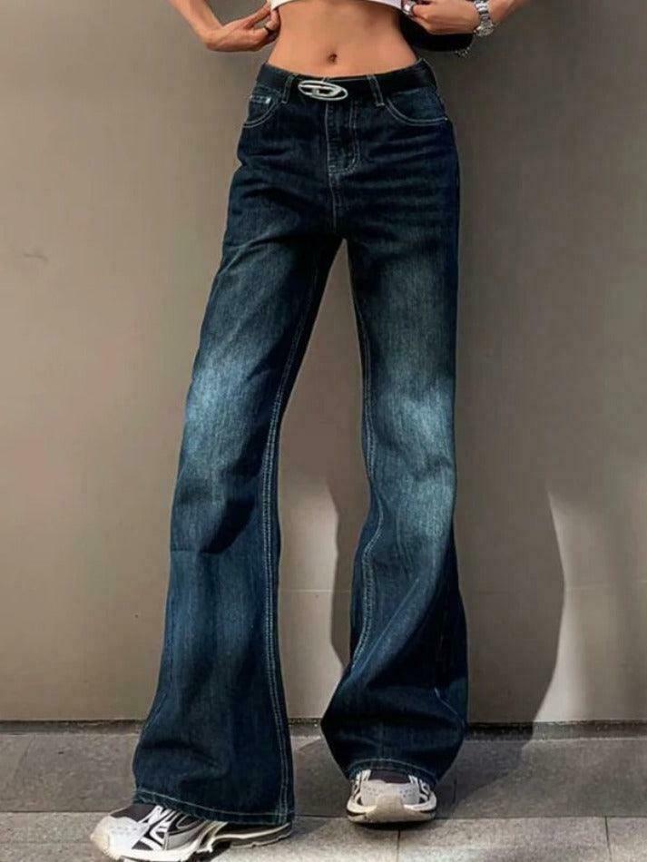 Vintage Washed Distressed Flare Jeans for Y2K Fashion Enthusiasts Vintage Washed Distressed Flare Jeans for Y2K Fashion Enthusiasts