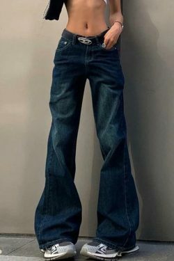 Vintage Washed Distressed Flare Jeans for Y2K Fashion Enthusiasts