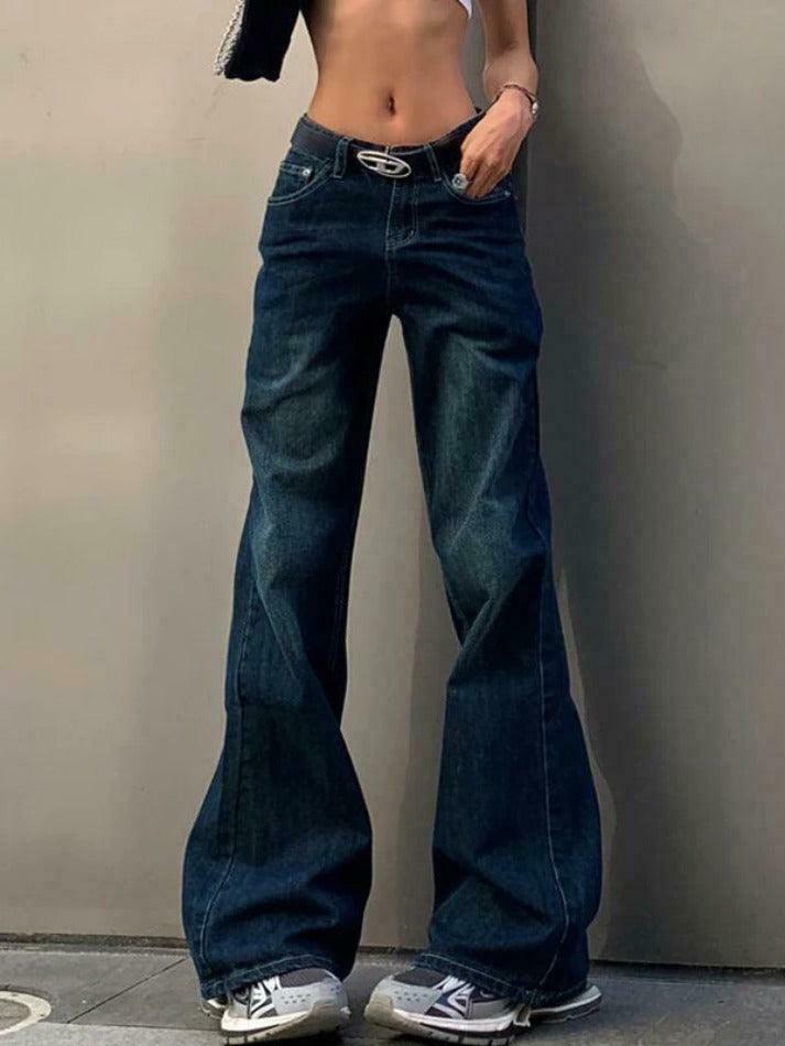 Vintage Washed Distressed Flare Jeans for Y2K Fashion Enthusiasts Vintage Washed Distressed Flare Jeans for Y2K Fashion Enthusiasts