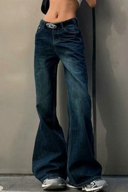 Vintage Washed Distressed Flare Jeans for Y2K Fashion Enthusiasts