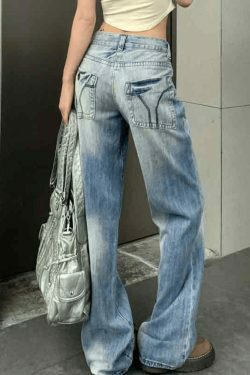 Vintage Washed Distressed Low Waist Boyfriend Jeans - Y2K Fashion Aesthetic for Women