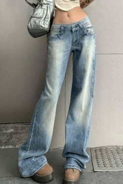 Vintage Washed Distressed Low Waist Boyfriend Jeans - Y2K Fashion Aesthetic for Women