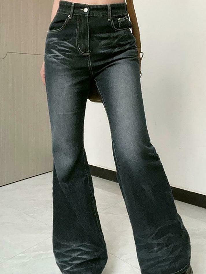 Vintage Washed Flared Jeans: Y2K Fashion with Coquette & Grunge Aesthetics Vintage Washed Flared Jeans: Y2K Fashion with Coquette & Grunge Aesthetics