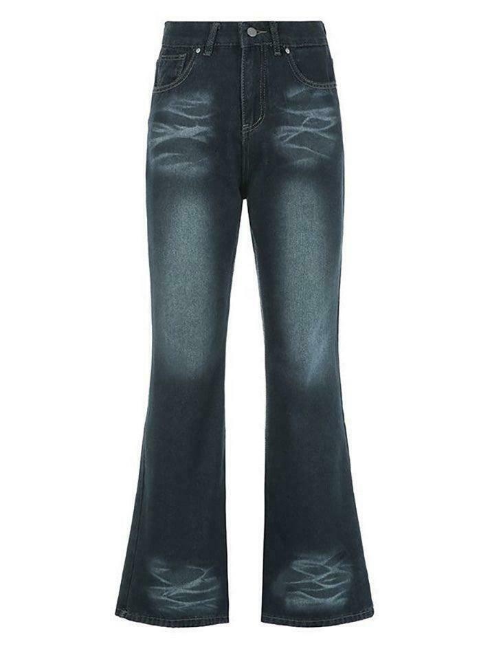 Vintage Washed Flared Jeans: Y2K Fashion with Coquette & Grunge Aesthetics Vintage Washed Flared Jeans: Y2K Fashion with Coquette & Grunge Aesthetics