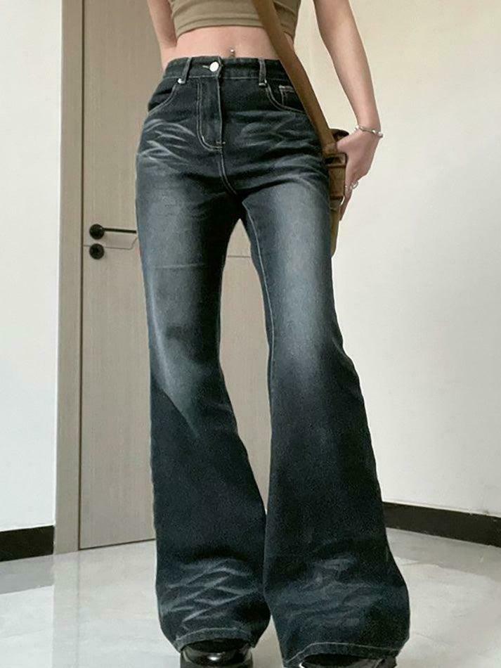 Vintage Washed Flared Jeans: Y2K Fashion with Coquette & Grunge Aesthetics Vintage Washed Flared Jeans: Y2K Fashion with Coquette & Grunge Aesthetics