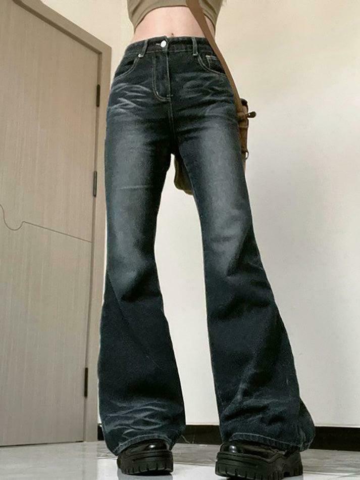 Vintage Washed Flared Jeans: Y2K Fashion with Coquette & Grunge Aesthetics Vintage Washed Flared Jeans: Y2K Fashion with Coquette & Grunge Aesthetics