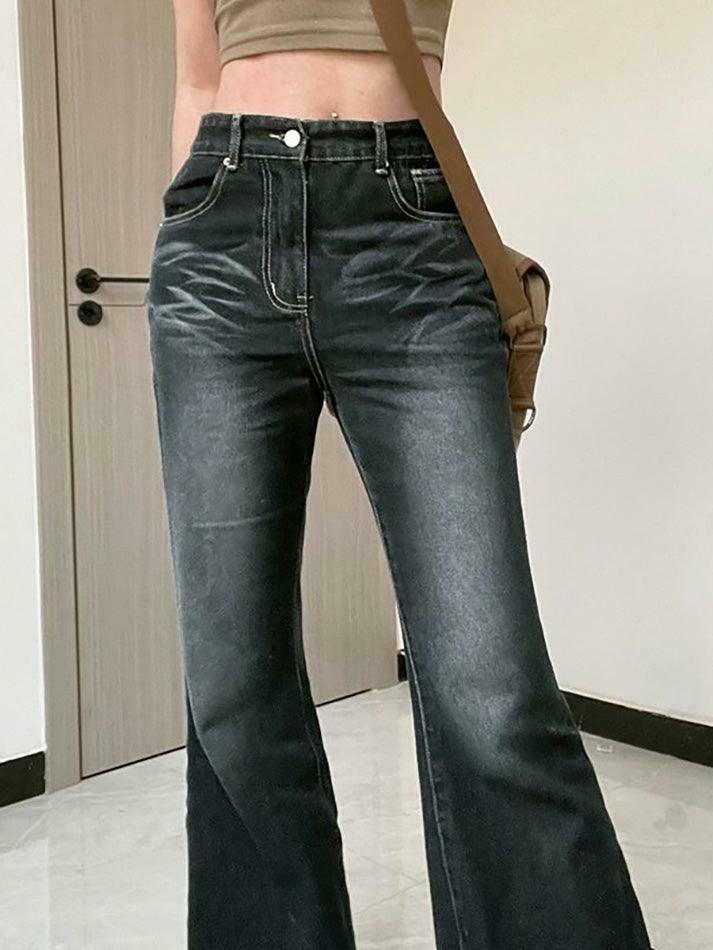 Vintage Washed Flared Jeans: Y2K Fashion with Coquette & Grunge Aesthetics Vintage Washed Flared Jeans: Y2K Fashion with Coquette & Grunge Aesthetics