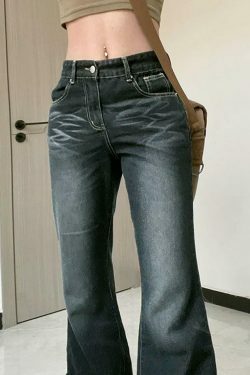 Vintage Washed Flared Jeans: Y2K Fashion with Coquette & Grunge Aesthetics