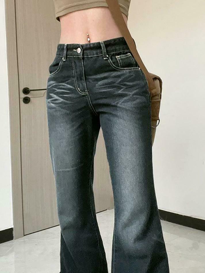Vintage Washed Flared Jeans: Y2K Fashion with Coquette & Grunge Aesthetics Vintage Washed Flared Jeans: Y2K Fashion with Coquette & Grunge Aesthetics