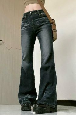 Vintage Washed Flared Jeans: Y2K Fashion with Coquette & Grunge Aesthetics