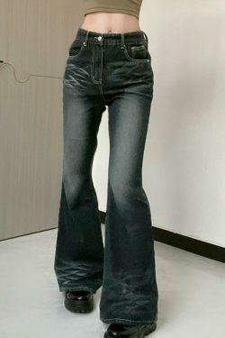 Vintage Washed Flared Jeans: Y2K Fashion with Coquette & Grunge Aesthetics