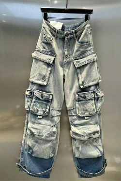 Vintage Washed Gradient Paratrooper Jeans for Niche Women's Y2K Fashion