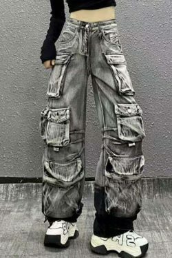 Vintage Washed Gradient Paratrooper Jeans for Niche Women's Y2K Fashion