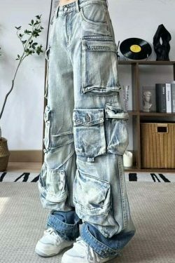 Vintage Washed Gradient Paratrooper Jeans for Niche Women's Y2K Fashion