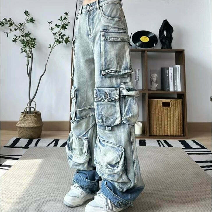Vintage Washed Gradient Paratrooper Jeans for Niche Women's Y2K Fashion Vintage Washed Gradient Paratrooper Jeans for Niche Women's Y2K Fashion