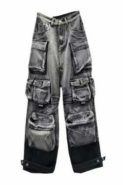Vintage Washed Gradient Paratrooper Jeans for Niche Women's Y2K Fashion