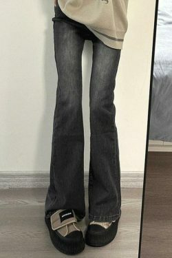 Vintage Washed High Rise Slim Flare Jeans - Y2K Aesthetic Coquette Grunge Style