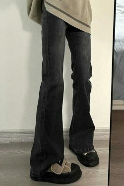 Vintage Washed High Rise Slim Flare Jeans - Y2K Aesthetic Coquette Grunge Style