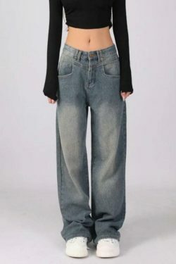 Vintage Washed High Waist Boyfriend Jeans - Y2K Aesthetic Denim for Niche Women's Fashion