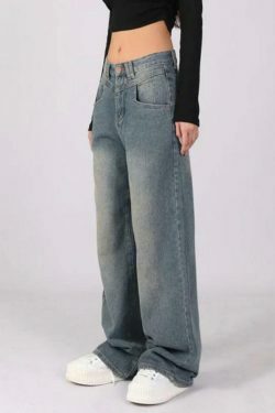 Vintage Washed High Waist Boyfriend Jeans - Y2K Aesthetic Denim for Niche Women's Fashion