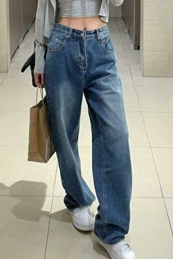 Vintage Washed High Waist Boyfriend Jeans - Y2K Fashion Aesthetic for Women