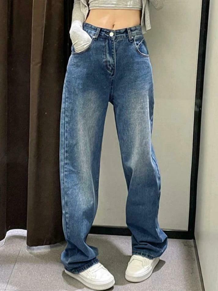 Vintage Washed High Waist Boyfriend Jeans - Y2K Fashion Aesthetic for Women Vintage Washed High Waist Boyfriend Jeans - Y2K Fashion Aesthetic for Women