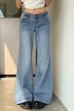 Vintage Washed Low Waist Mopping Boyfriend Jeans for Women - Y2K Fashion Aesthetic