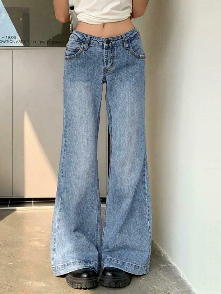 Vintage Washed Low Waist Mopping Boyfriend Jeans for Women - Y2K Fashion Aesthetic Vintage Washed Low Waist Mopping Boyfriend Jeans for Women - Y2K Fashion Aesthetic