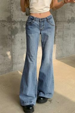 Vintage Washed Low Waist Mopping Boyfriend Jeans for Women - Y2K Fashion Aesthetic