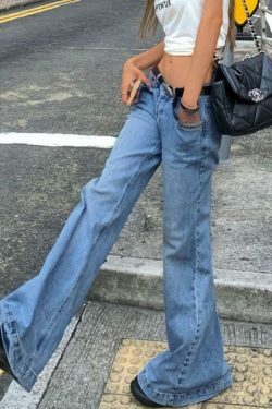 Vintage Washed Low Waist Mopping Boyfriend Jeans for Women - Y2K Fashion Aesthetic