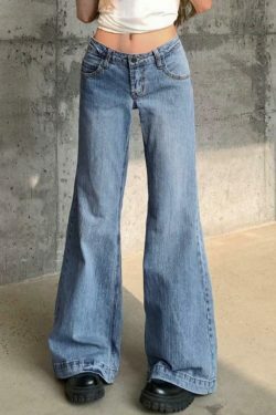 Vintage Washed Low Waist Mopping Boyfriend Jeans for Women - Y2K Fashion Aesthetic