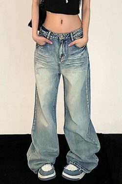 Vintage Washed Mopping Loose Boyfriend Jeans - Y2K Fashion Staple for Effortless Style