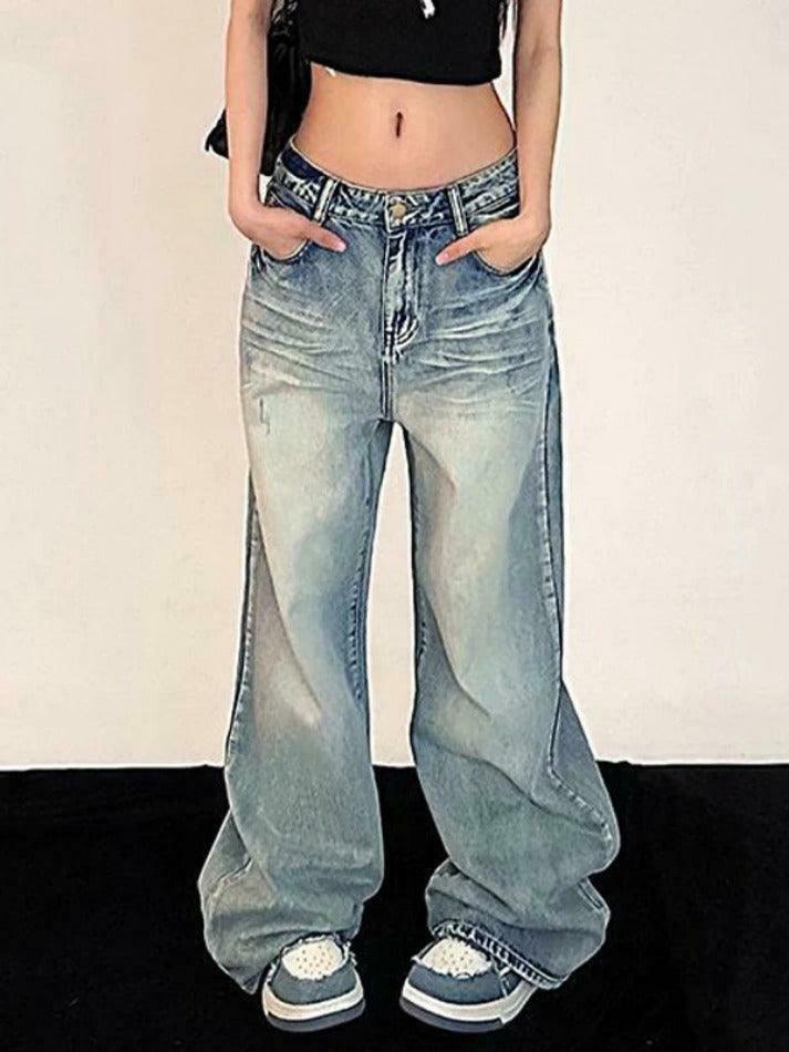 Vintage Washed Mopping Loose Boyfriend Jeans - Y2K Fashion Staple for Effortless Style