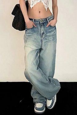 Vintage Washed Mopping Loose Boyfriend Jeans - Y2K Fashion Staple for Effortless Style