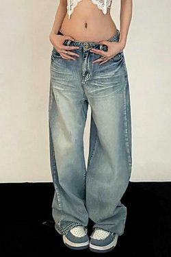Vintage Washed Mopping Loose Boyfriend Jeans - Y2K Fashion Staple for Effortless Style
