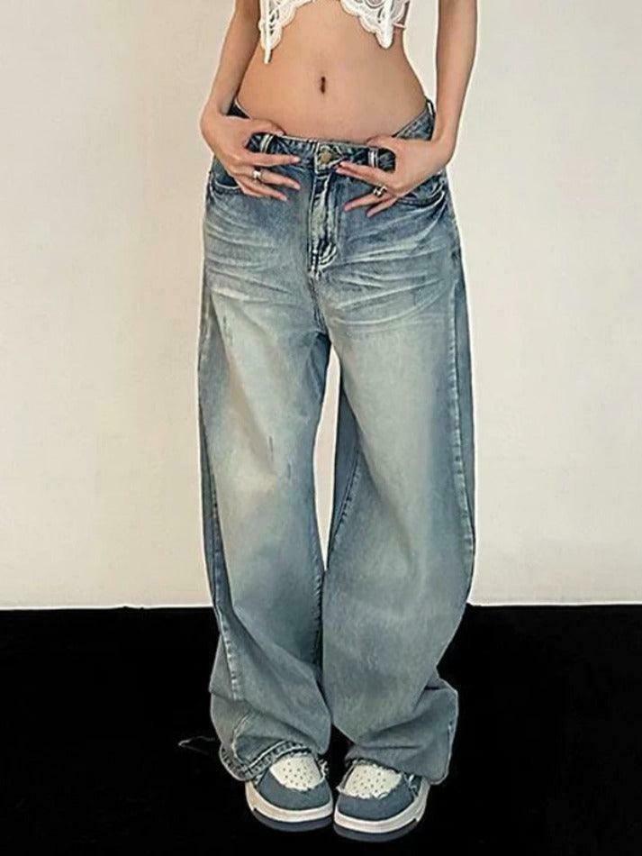 Vintage Washed Mopping Loose Boyfriend Jeans - Y2K Fashion Staple for Effortless Style