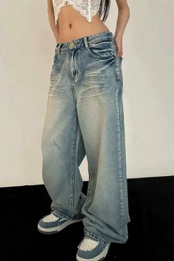 Vintage Washed Mopping Loose Boyfriend Jeans - Y2K Fashion Staple for Effortless Style