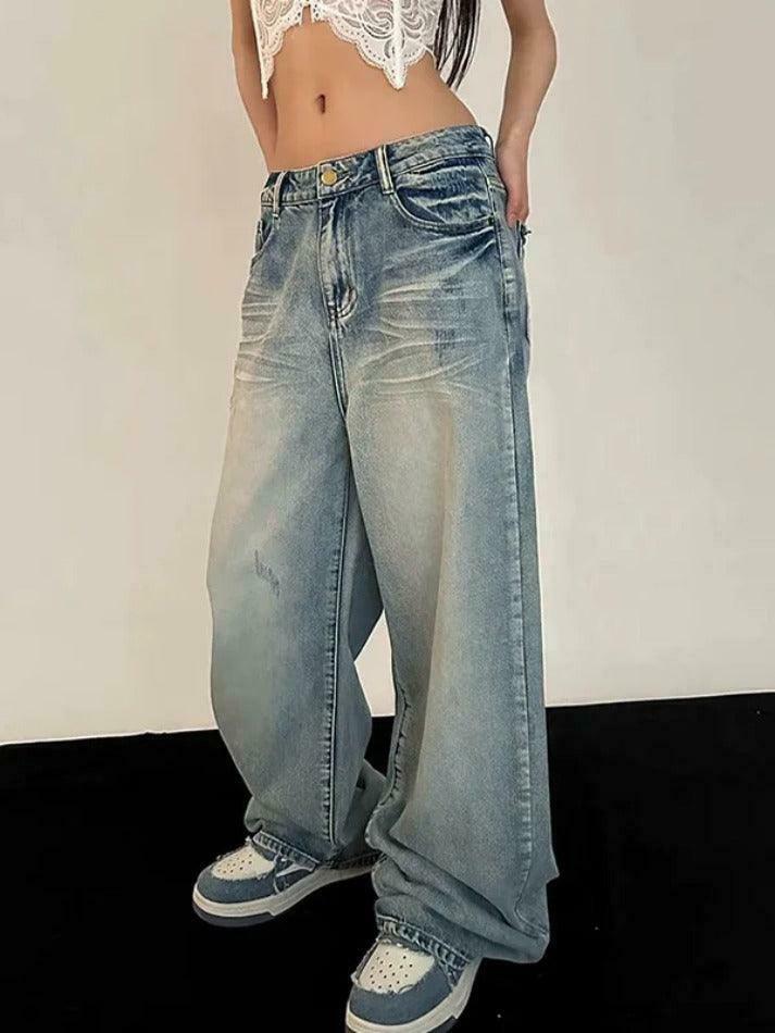 Vintage Washed Mopping Loose Boyfriend Jeans - Y2K Fashion Staple for Effortless Style