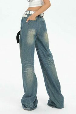 Vintage Washed Splice Boyfriend Jeans - Y2K Fashion Staple for Coquette Aesthetic & Grunge Style