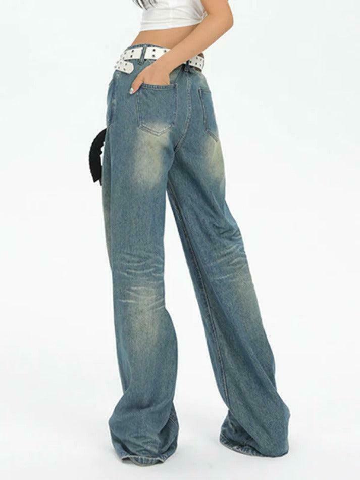 Vintage Washed Splice Boyfriend Jeans - Y2K Fashion Staple for Coquette Aesthetic & Grunge Style