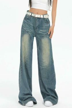 Vintage Washed Splice Boyfriend Jeans - Y2K Fashion Staple for Coquette Aesthetic & Grunge Style