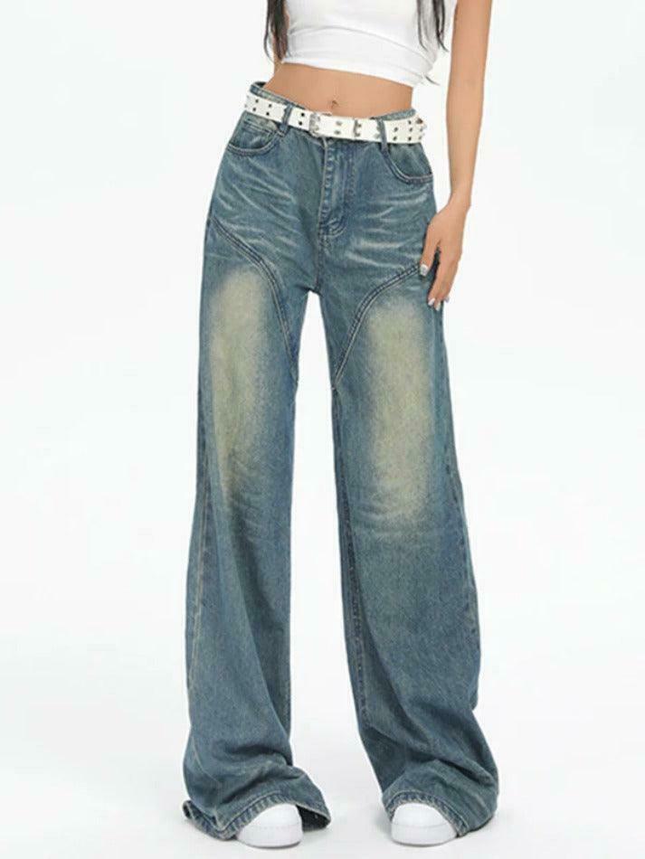 Vintage Washed Splice Boyfriend Jeans - Y2K Fashion Staple for Coquette Aesthetic & Grunge Style