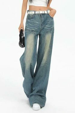 Vintage Washed Splice Boyfriend Jeans - Y2K Fashion Staple for Coquette Aesthetic & Grunge Style